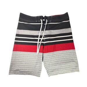 Old Navy Mens Striped Colorblock California Board Shorts Red Black Grey Size 34